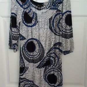 BCBG XS Blue/Gray Dropped Waist Dress-3/4 Sleeves
